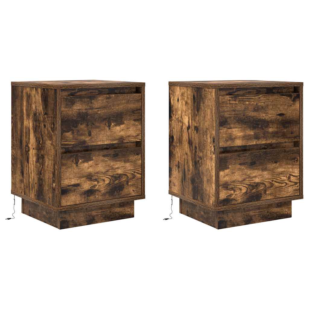 Comodini con Luci a LED 2 pz Rovere Fumo 38x34x50 cm