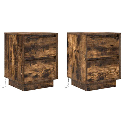 Comodini con Luci a LED 2 pz Rovere Fumo 38x34x50 cm