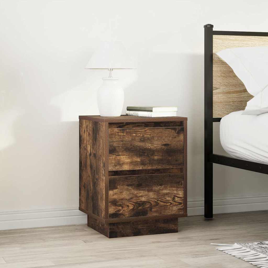 Comodini con Luci a LED 2 pz Rovere Fumo 38x34x50 cm