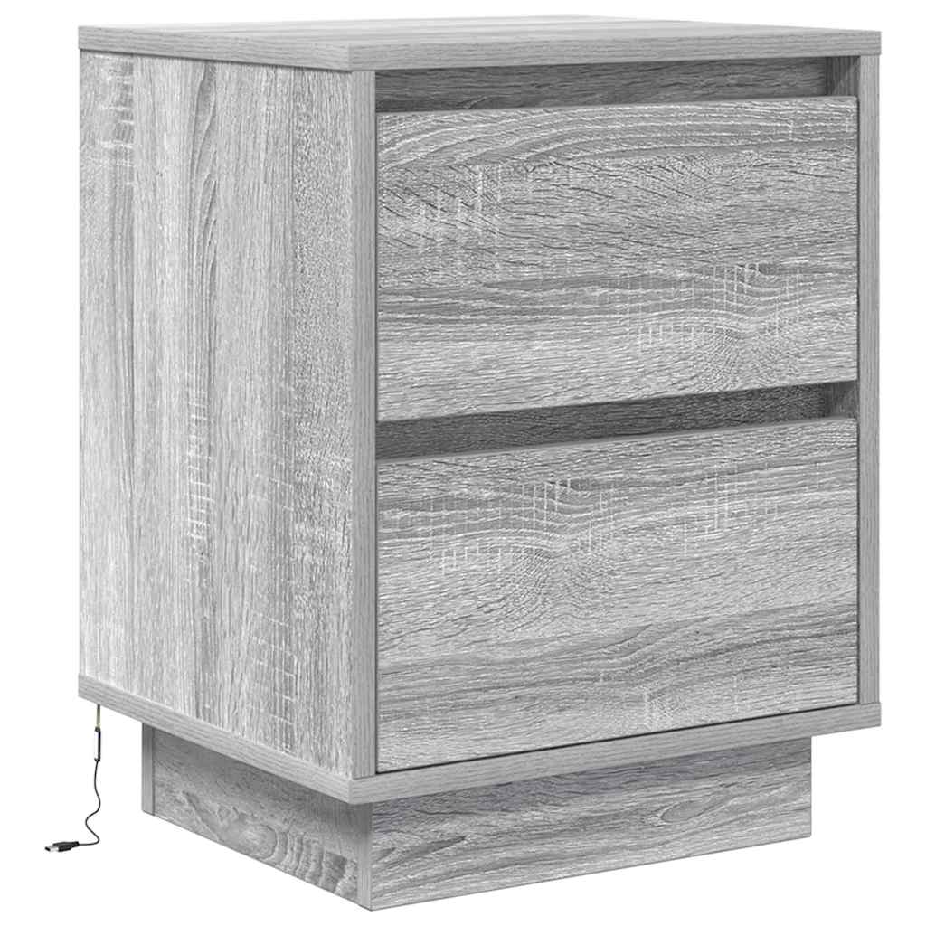Comodino con Luci LED Grigio Sonoma 38x34x50 cm