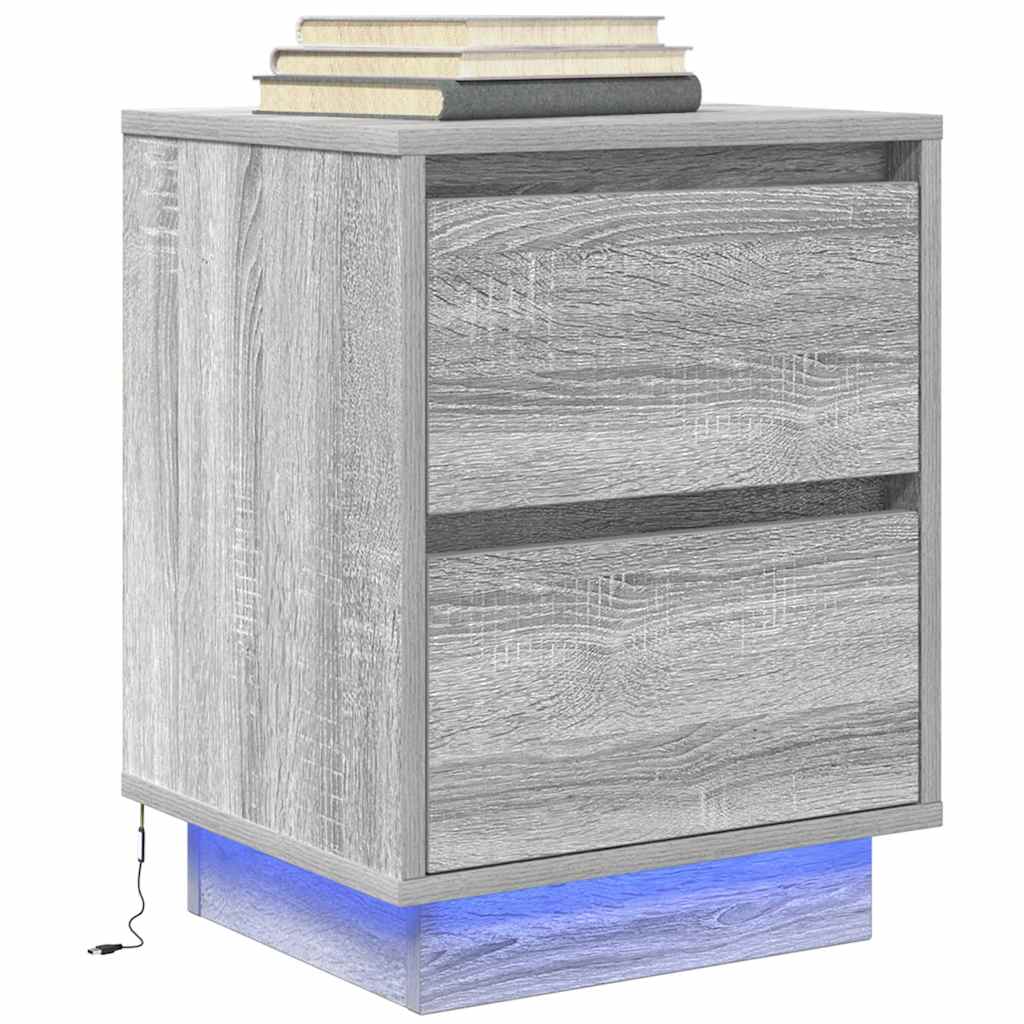Comodino con Luci LED Grigio Sonoma 38x34x50 cm