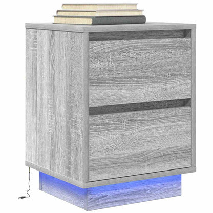 Comodino con Luci LED Grigio Sonoma 38x34x50 cm
