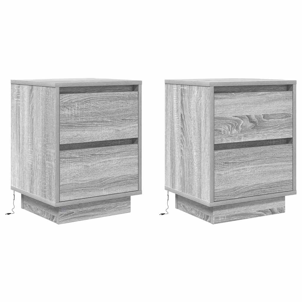 Comodini con Luci a LED 2 pz Grigio Sonoma 38x34x50 cm