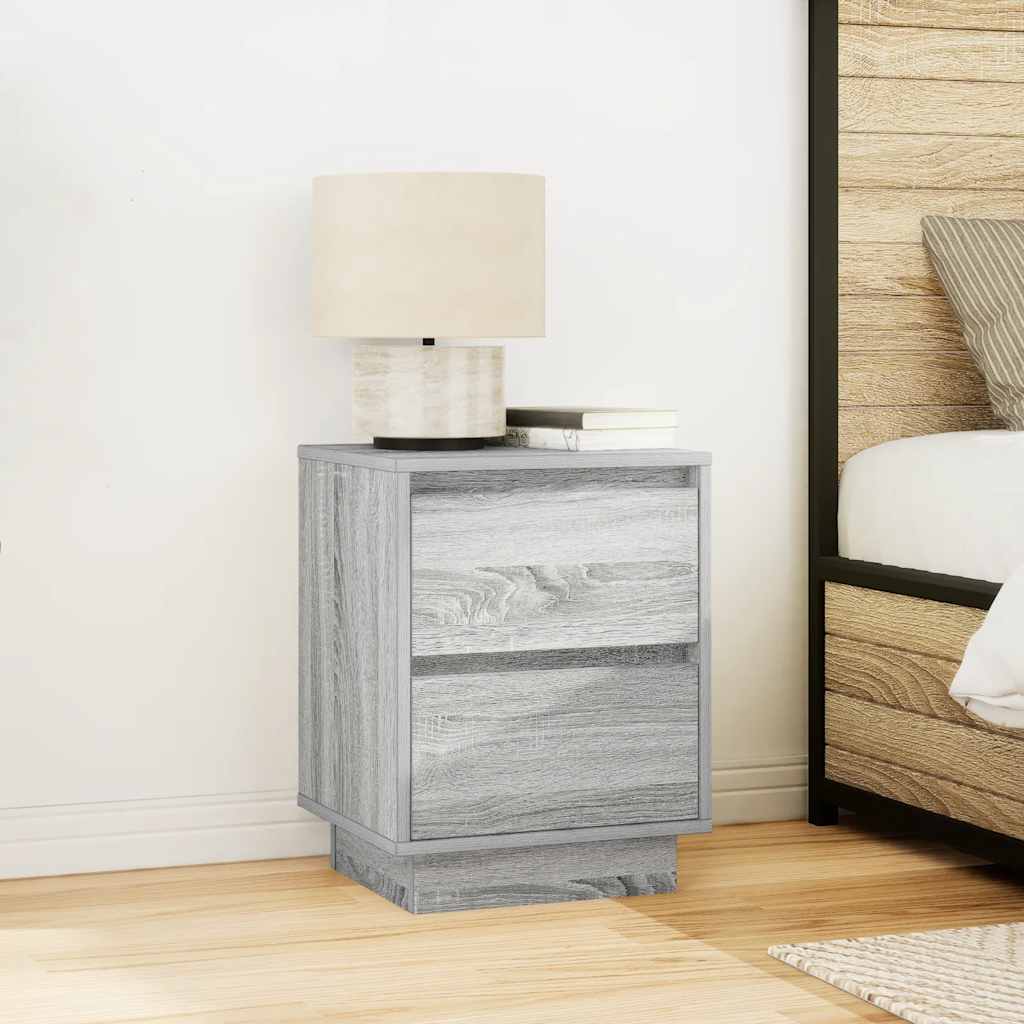 Comodini con Luci a LED 2 pz Grigio Sonoma 38x34x50 cm