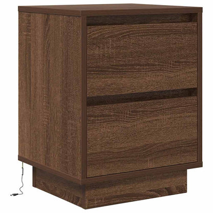 Comodino con Luci LED Rovere Marrone 38x34x50 cm