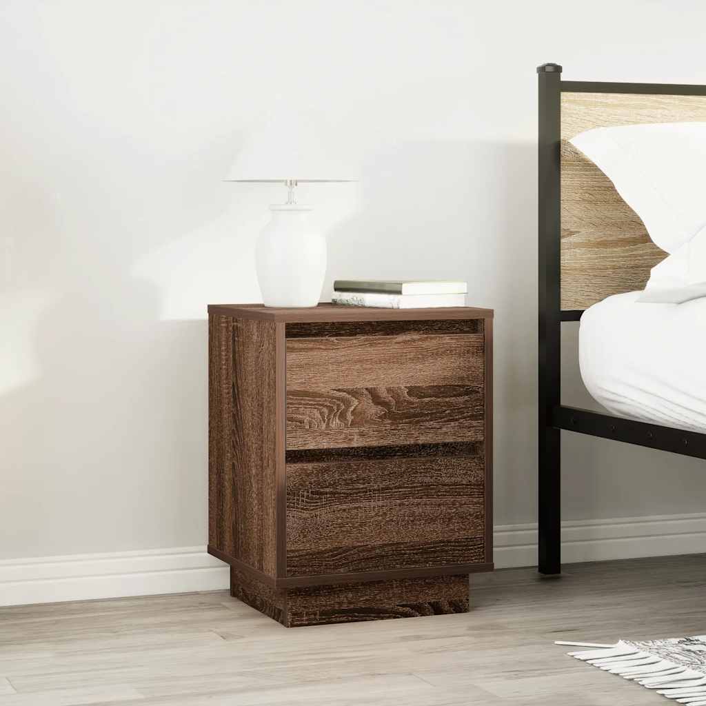 Comodino con Luci LED Rovere Marrone 38x34x50 cm