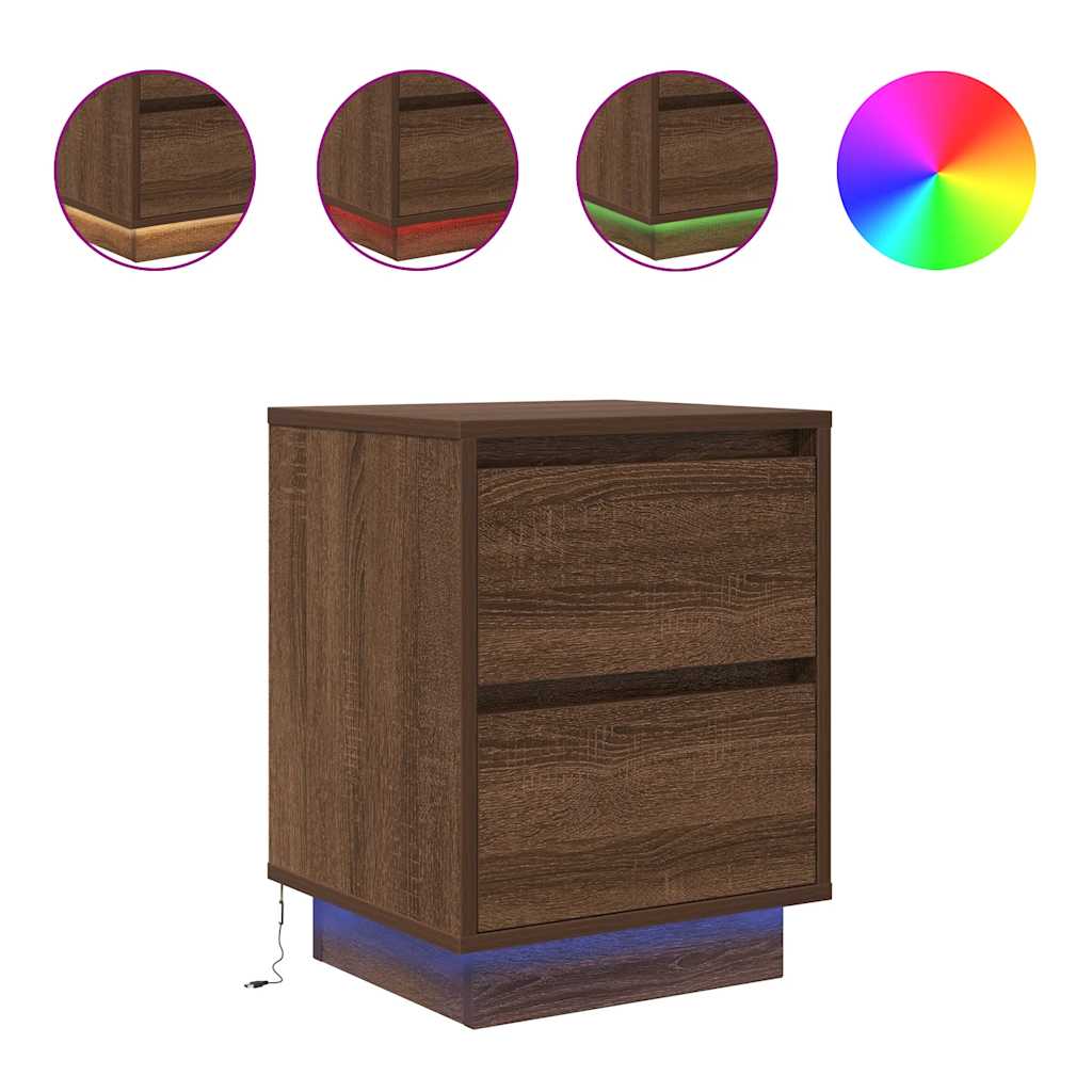 Comodini con Luci a LED 2 pz Rovere Marrone 38x34x50 cm