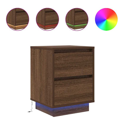 Comodini con Luci a LED 2 pz Rovere Marrone 38x34x50 cm