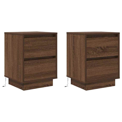 Comodini con Luci a LED 2 pz Rovere Marrone 38x34x50 cm