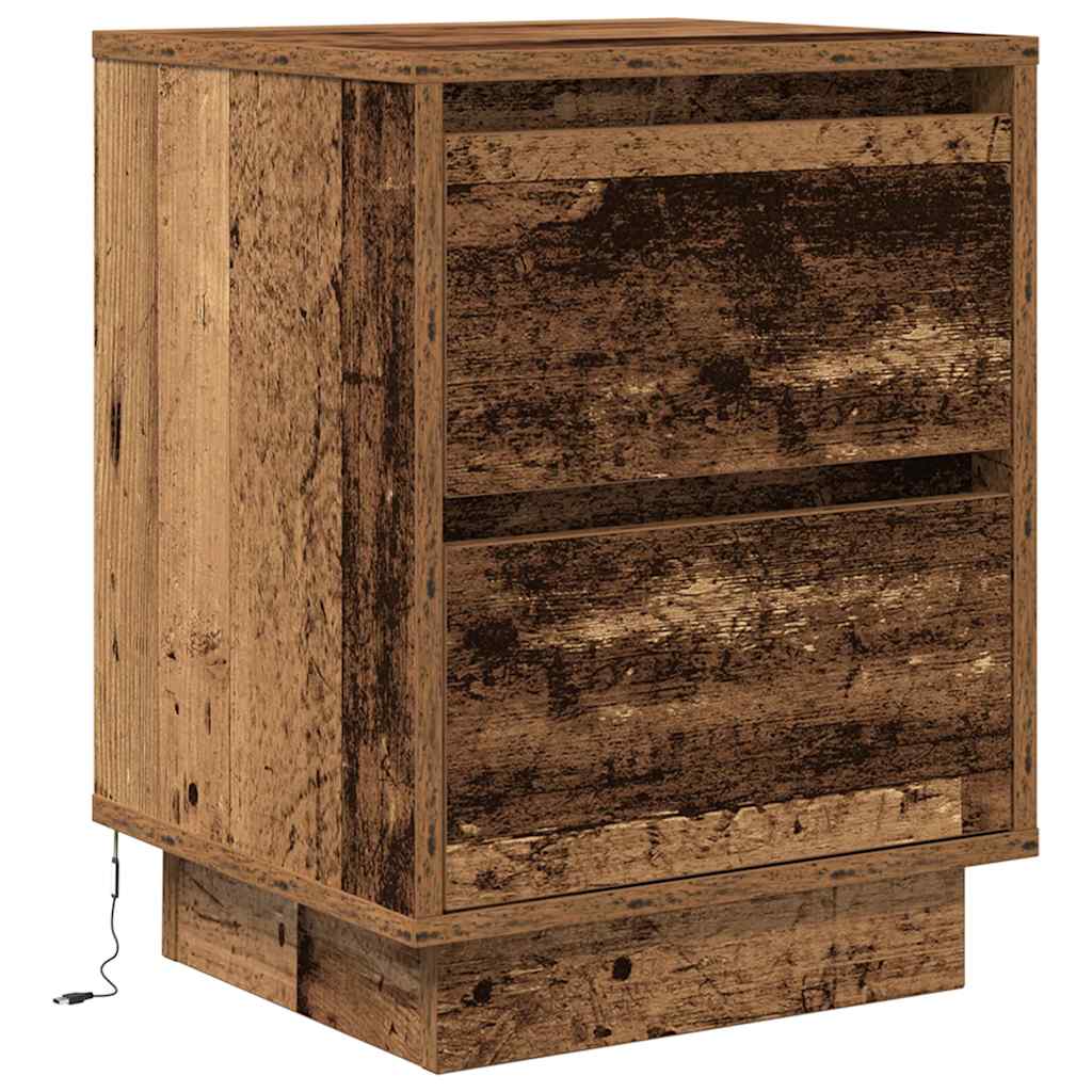 Comodino con Luci LED Legno Antico 38x34x50 cm