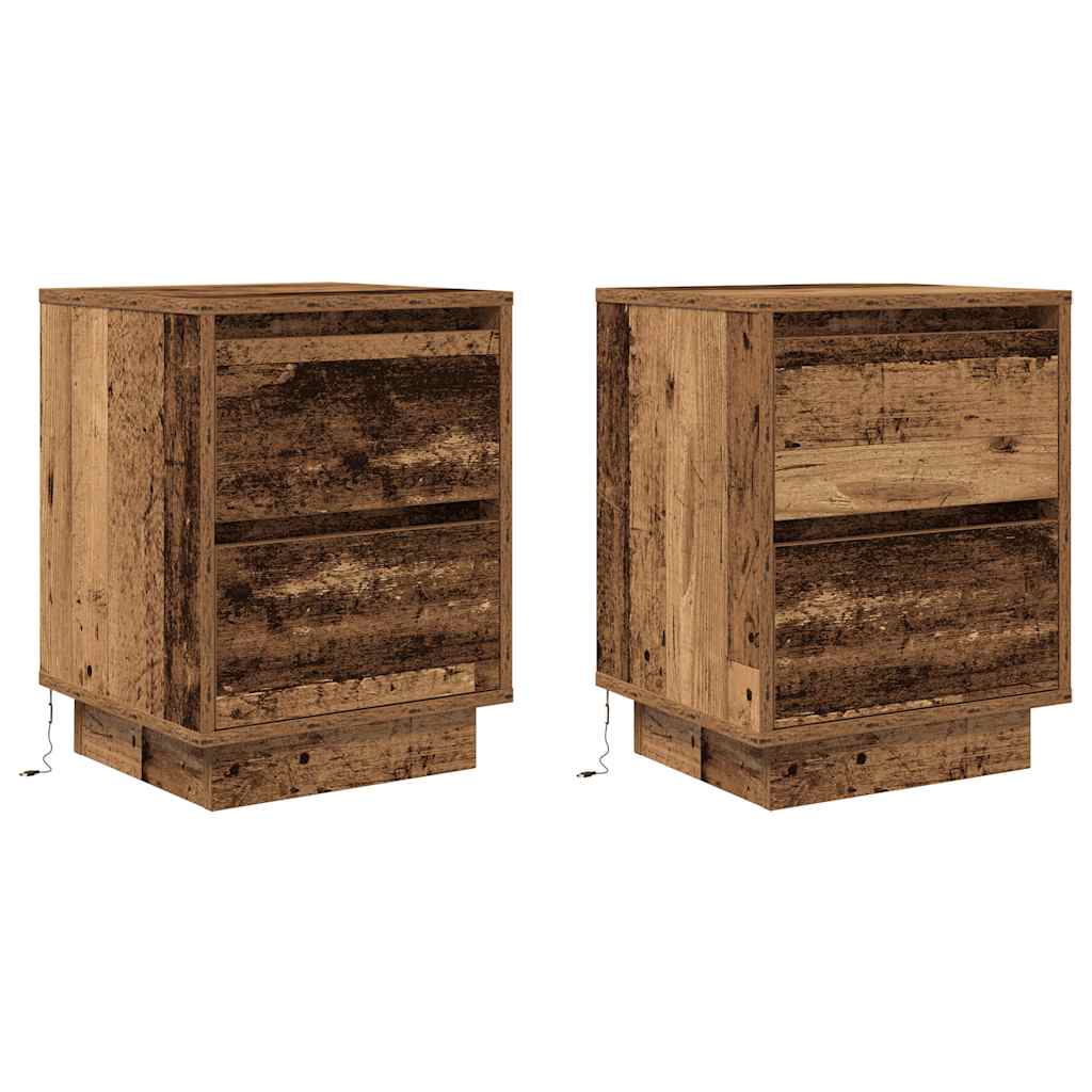 Comodini con Luci a LED 2 pz Legno Antico 38x34x50 cm