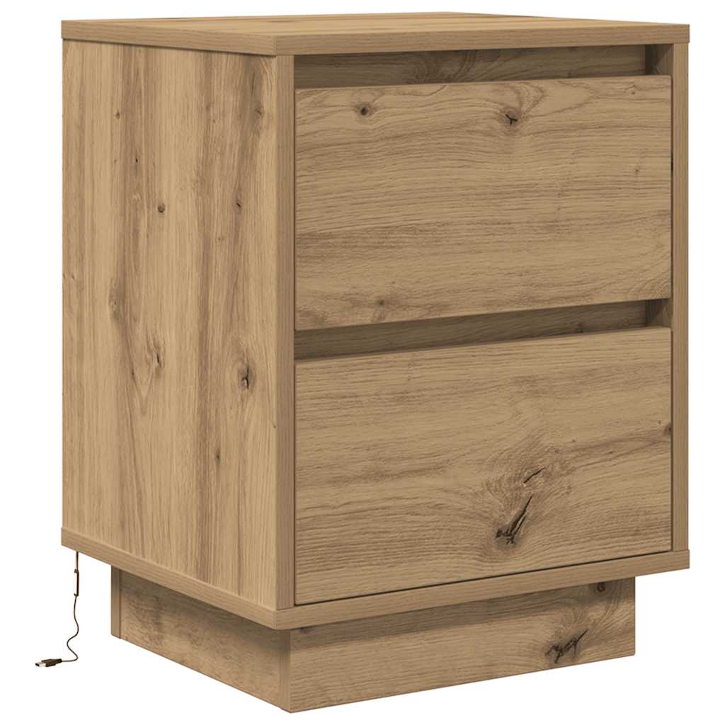 Comodino con Luci LED Rovere Artigianale 38x34x50 cm