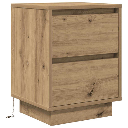 Comodino con Luci LED Rovere Artigianale 38x34x50 cm