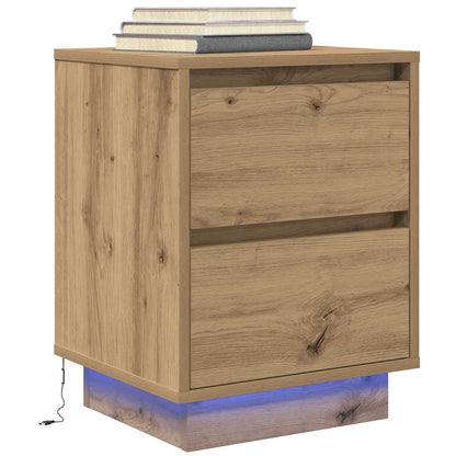 Comodino con Luci LED Rovere Artigianale 38x34x50 cm