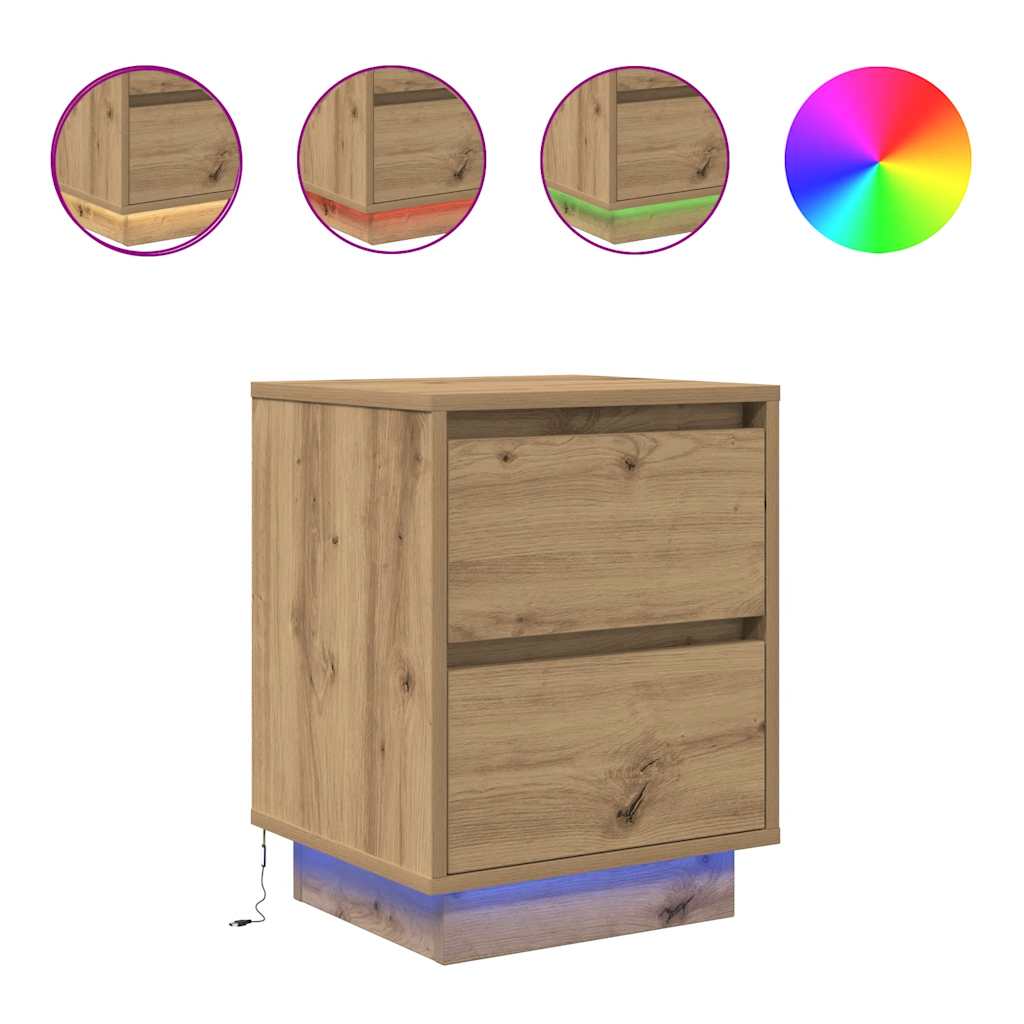 Comodini con Luci a LED 2 pz Rovere Artigianale 38x34x50 cm