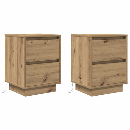 Comodini con Luci a LED 2 pz Rovere Artigianale 38x34x50 cm
