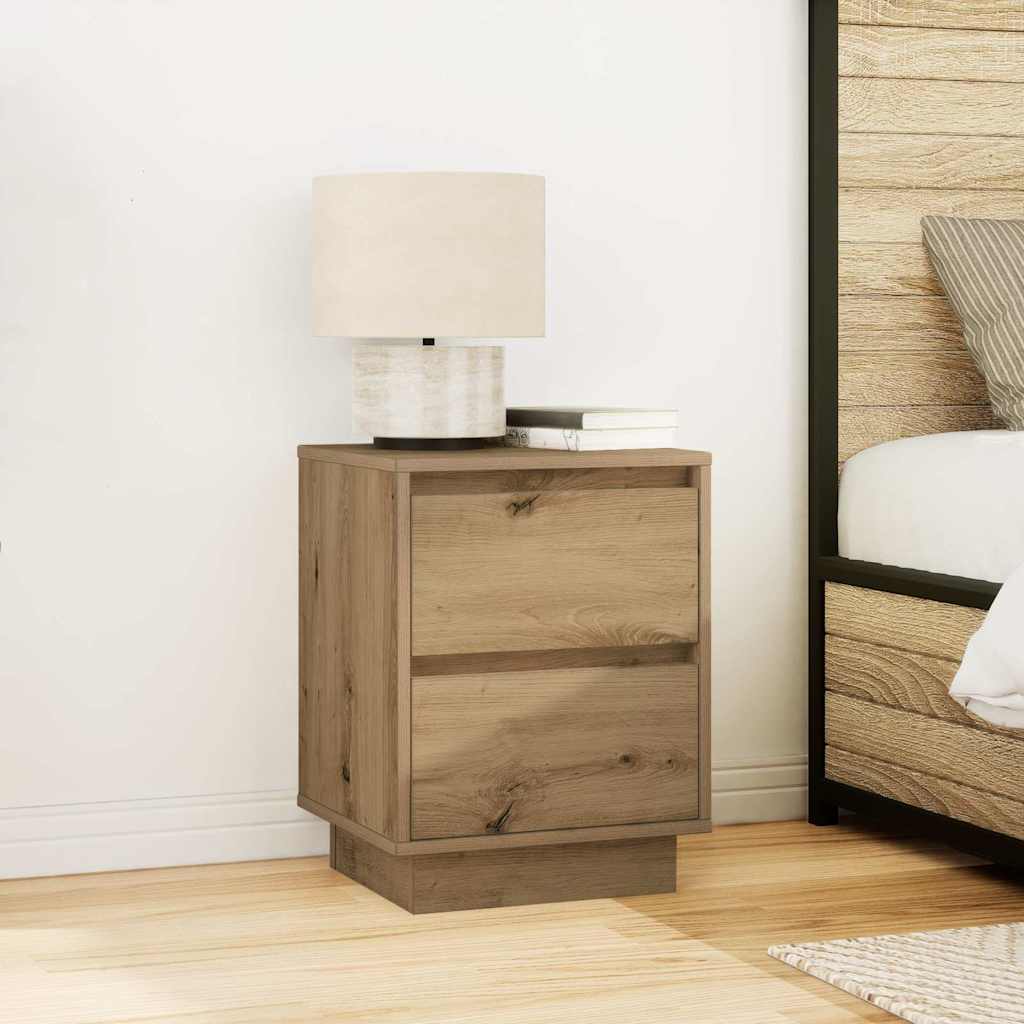 Comodini con Luci a LED 2 pz Rovere Artigianale 38x34x50 cm