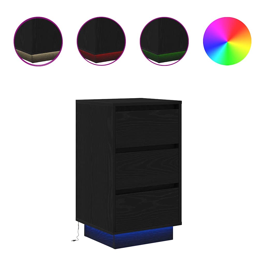 Comodino con Luci LED Nero 38x34x65 cm