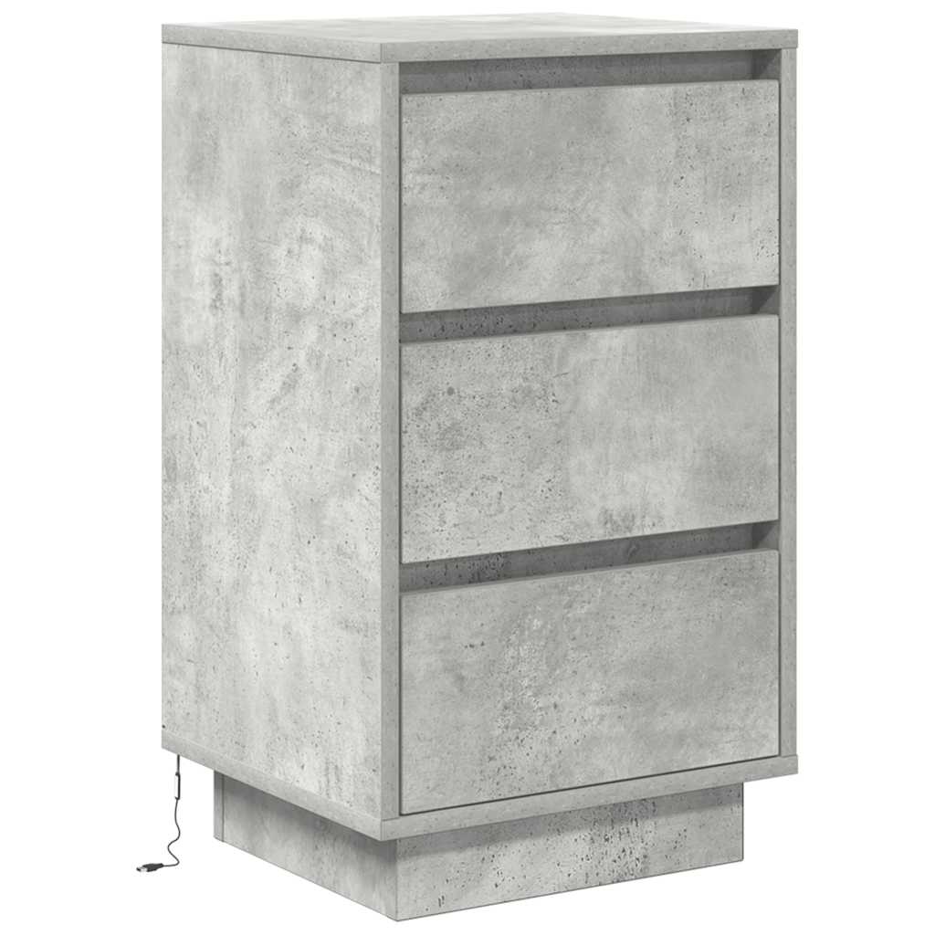 Comodino con Luci LED Grigio Cemento 38x34x65 cm