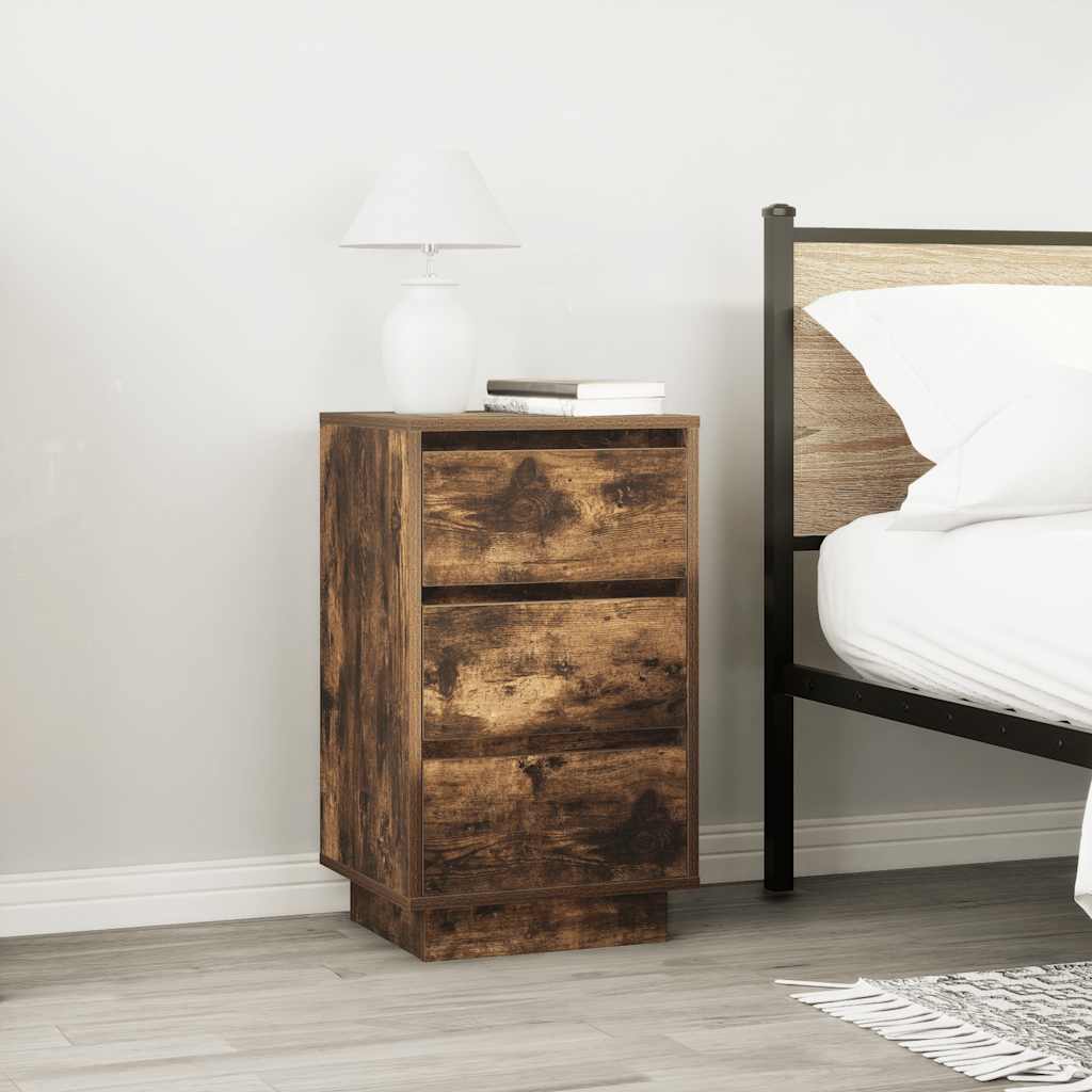 Comodino con Luci LED Rovere Fumo 38x34x65 cm