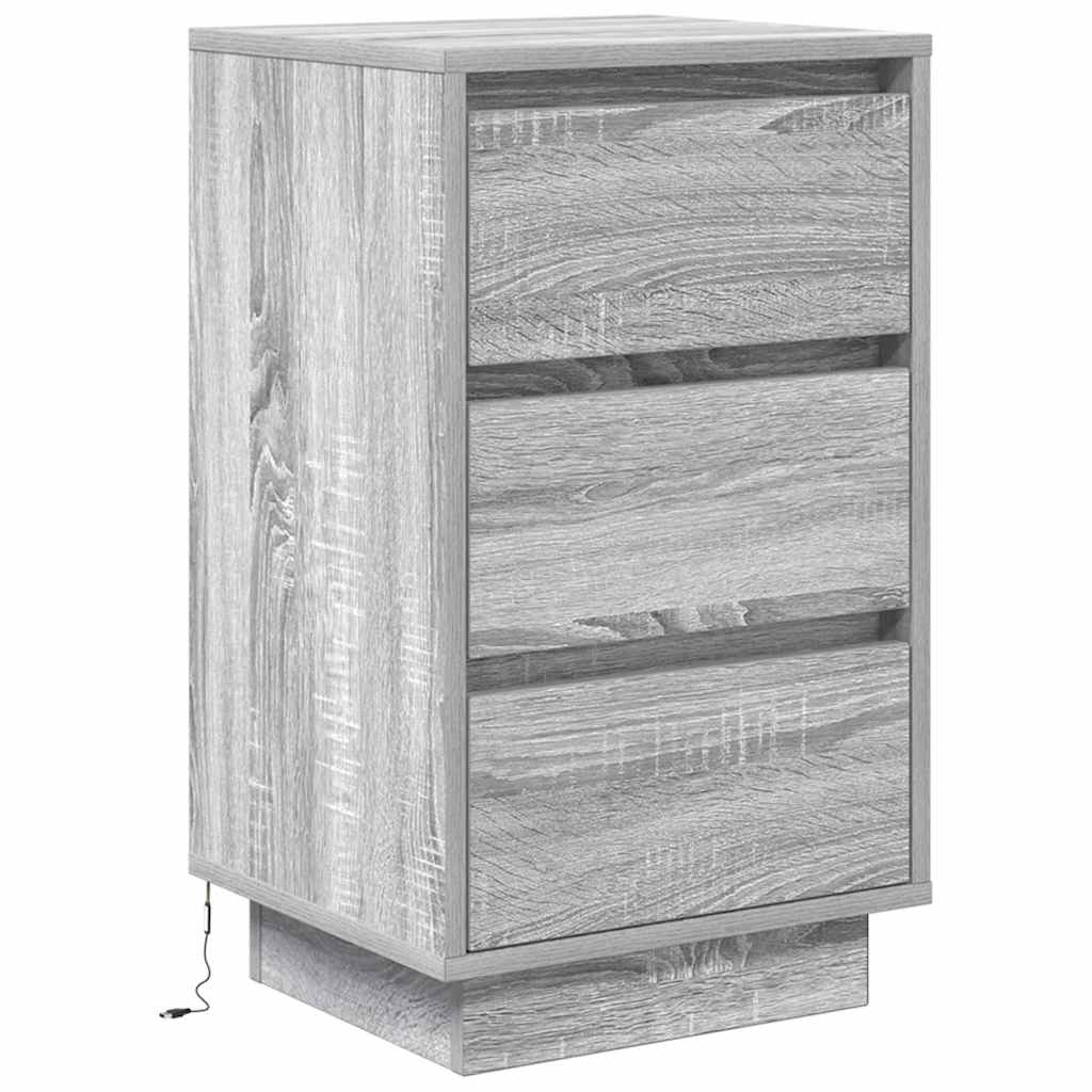 Comodino con Luci LED Grigio Sonoma 38x34x65 cm