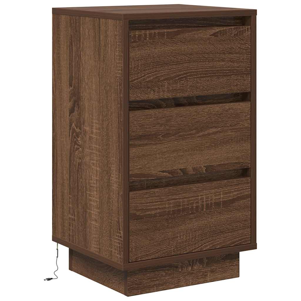 Comodino con Luci LED Rovere Marrone 38x34x65 cm