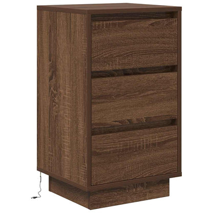 Comodino con Luci LED Rovere Marrone 38x34x65 cm