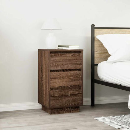 Comodino con Luci LED Rovere Marrone 38x34x65 cm