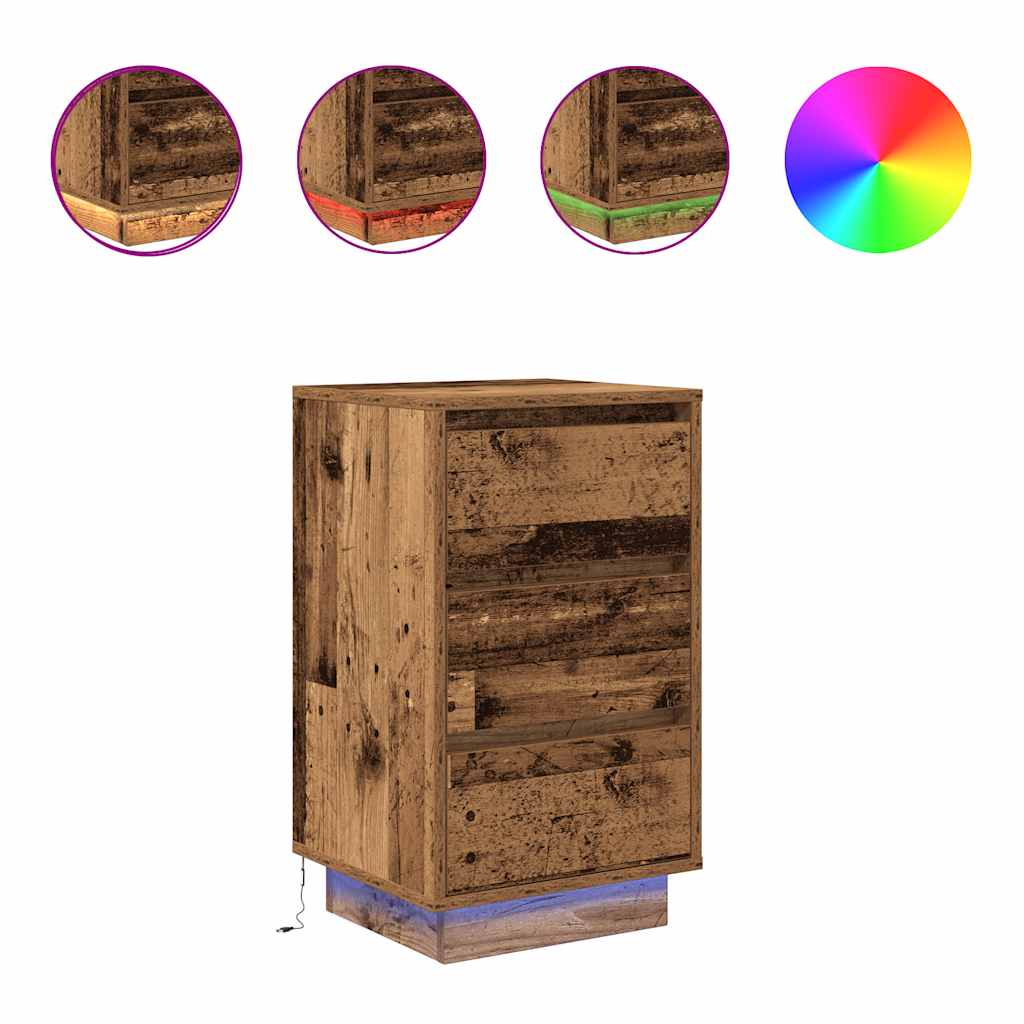 Comodino con Luci LED Legno Antico 38x34x65 cm