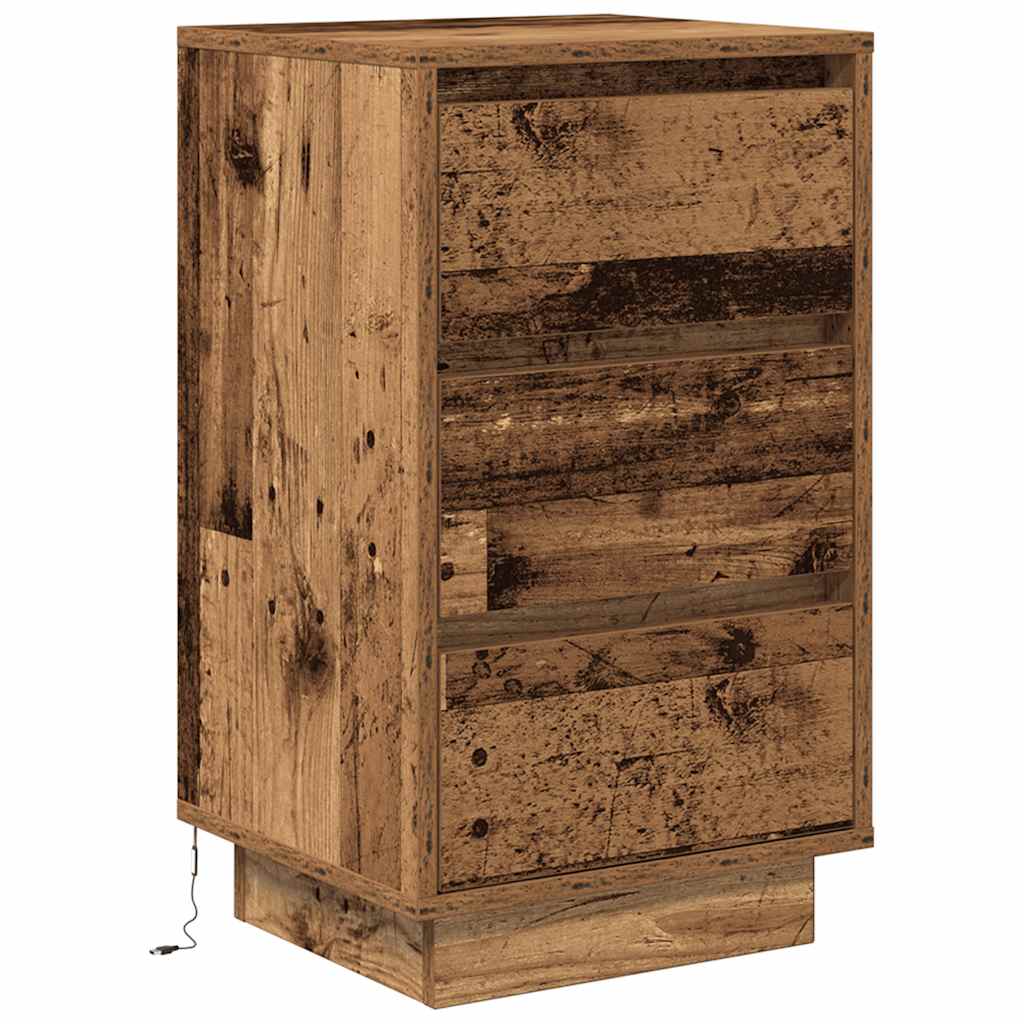 Comodino con Luci LED Legno Antico 38x34x65 cm