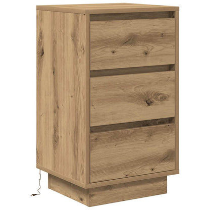 Comodino con Luci LED Rovere Artigianale 38x34x65 cm