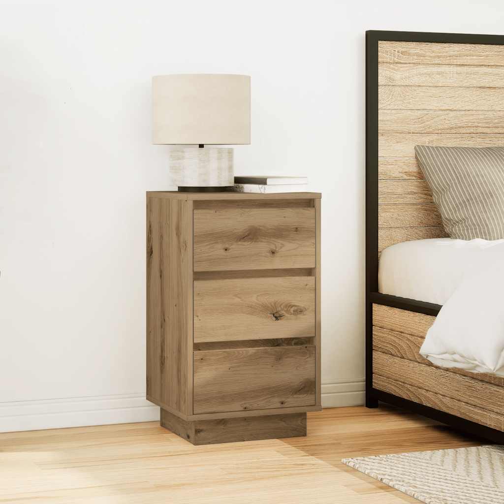 Comodino con Luci LED Rovere Artigianale 38x34x65 cm