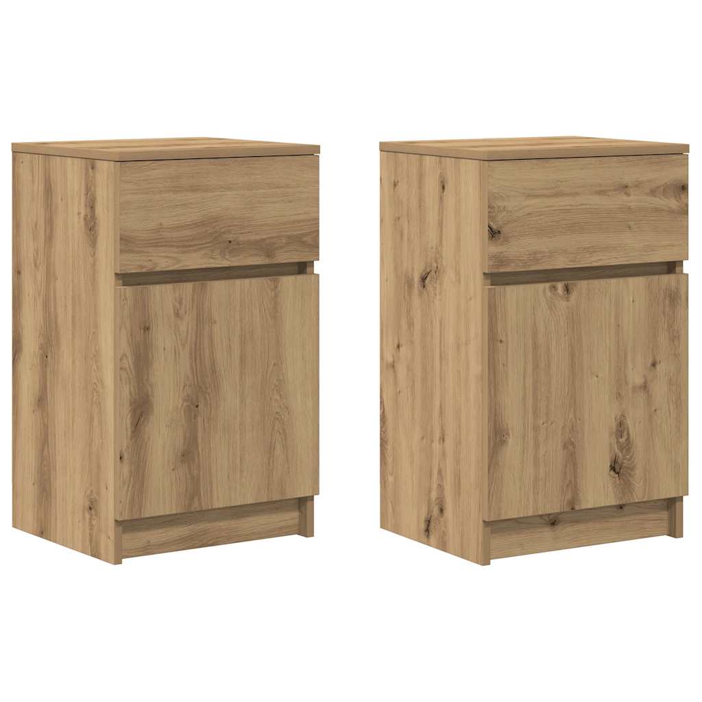 Comodini 2pz Rovere Artigianale 39x35x65cm in Legno Multistrato
