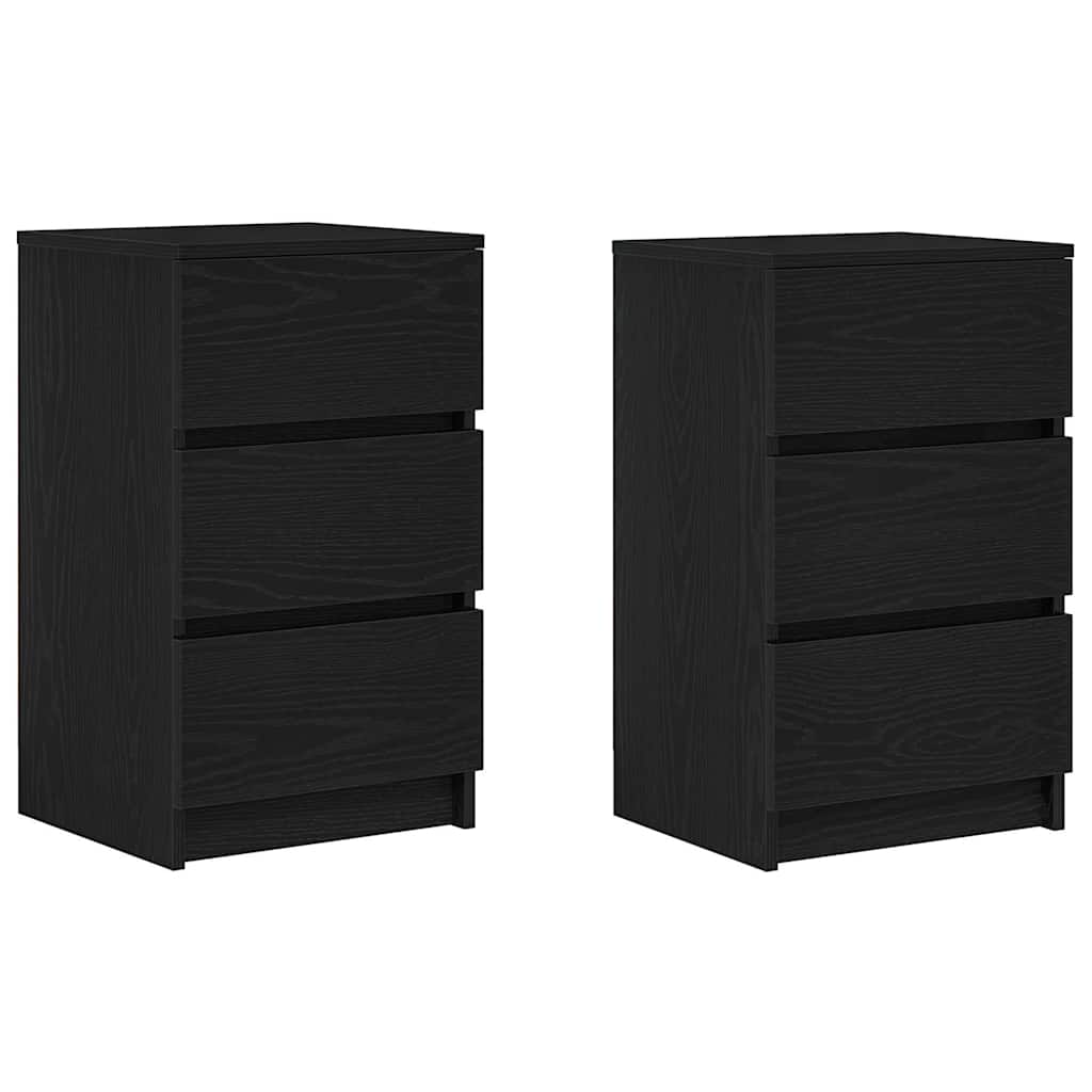 Comodini con 3 Cassetti 2 pz Nero 39x35x65 cm