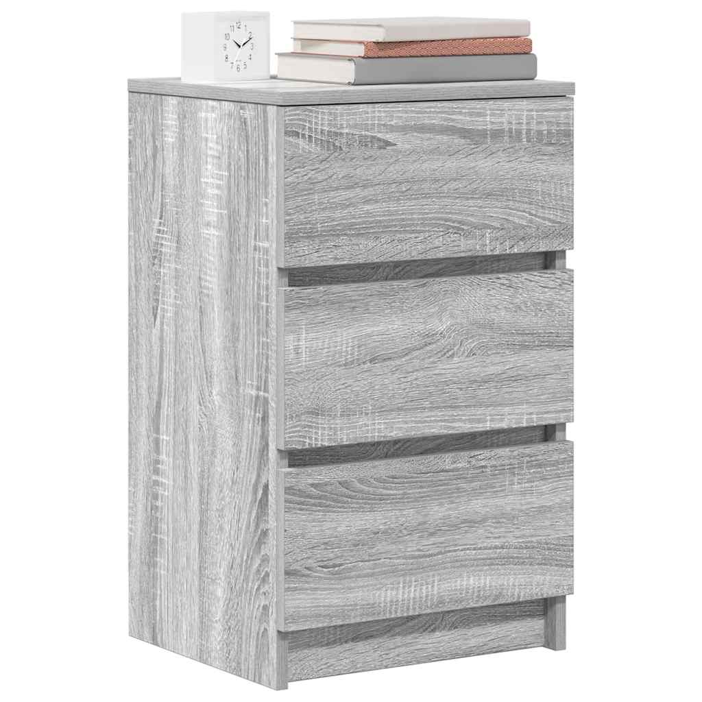 Comodino con 3 Cassetti Grigio Sonoma 39x35x65 cm