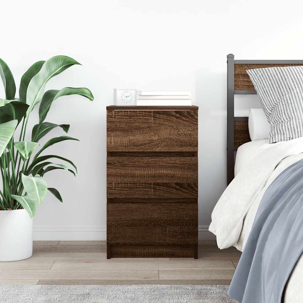 Comodino con 3 Cassetti Rovere Marrone 39x35x65 cm