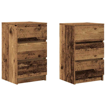 Comodini con 3 Cassetti 2 pz Legno Antico 39x35x65 cm