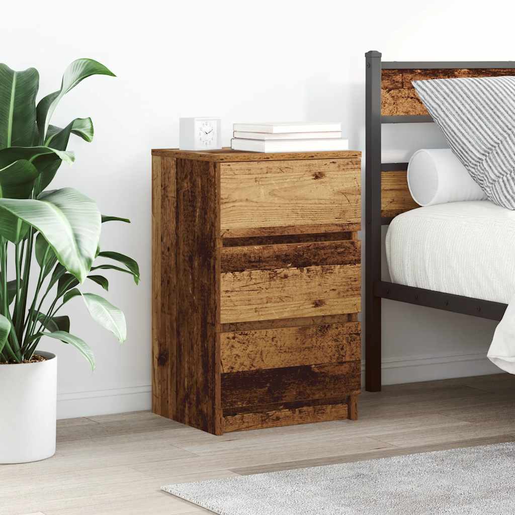 Comodini con 3 Cassetti 2 pz Legno Antico 39x35x65 cm