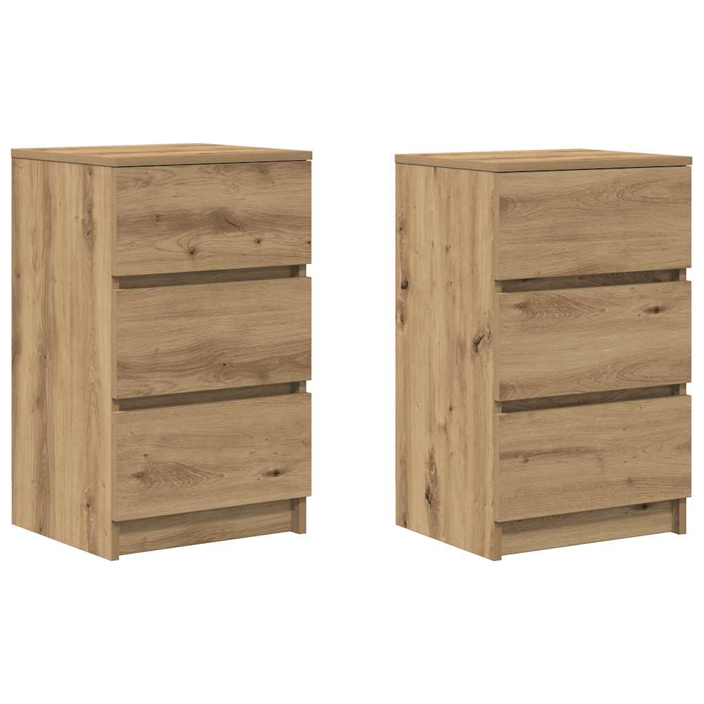 Comodini con 3 Cassetti 2 pz Rovere Artigianale 39x35x65 cm