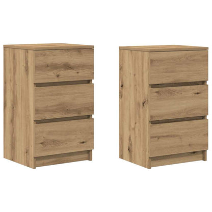 Comodini con 3 Cassetti 2 pz Rovere Artigianale 39x35x65 cm