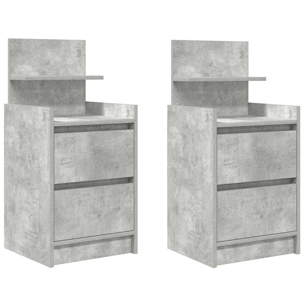 Comodini con 2 Cassetti 2 pz Grigio Cemento 38x34x80 cm