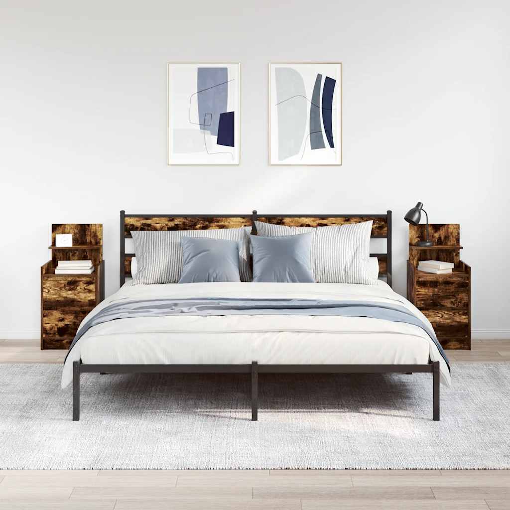 Comodini con 2 Cassetti 2 pz Rovere Fumo 38x34x80 cm