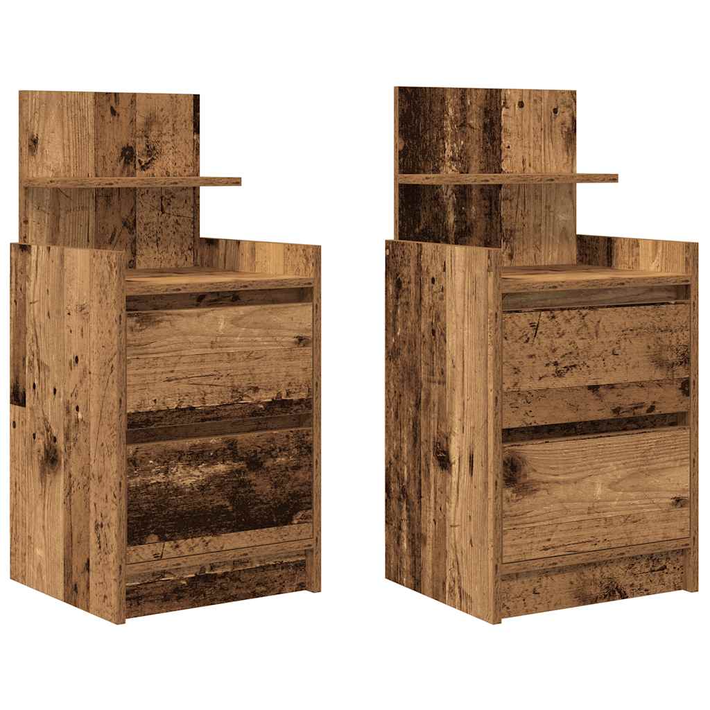 Comodini con 2 Cassetti 2 pz in Legno Antico 38x34x80 cm