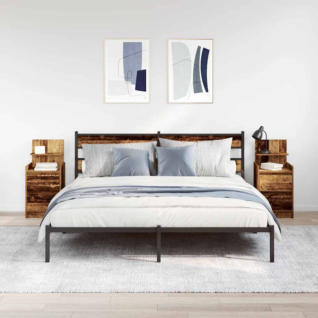 Comodini con 2 Cassetti 2 pz in Legno Antico 38x34x80 cm