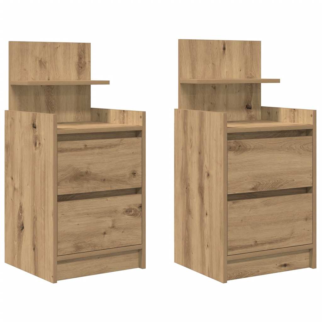 Comodini con 2 Cassetti 2 pz Rovere Artigianale 38x34x80 cm