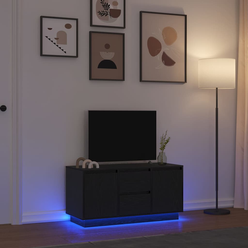 Mobile Porta TV con Luci LED Rovere Nero 100x41x50 cm