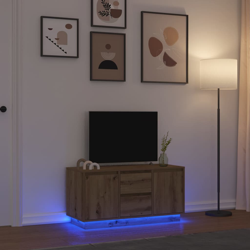 Mobile Porta TV con Luci LED Rovere Artigianale 100x41x50 cm