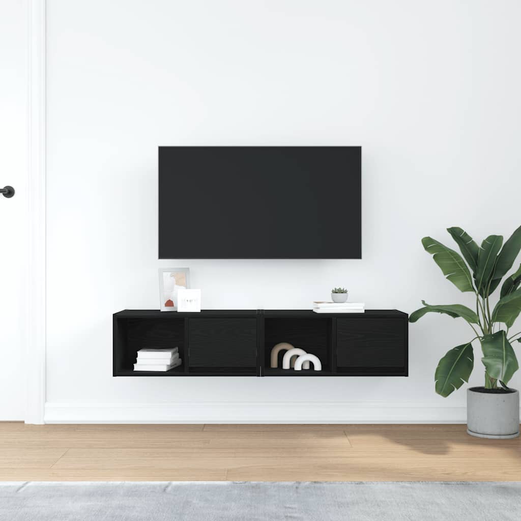 Mobili TV 2 pz Rovere Nero 60x31x25,5 cm in Legno Multistrato