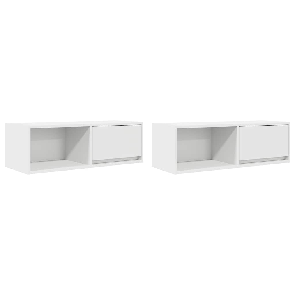 Mobili TV a Parete 2pz Bianchi 80x31x25,5 cm Legno Multistrato