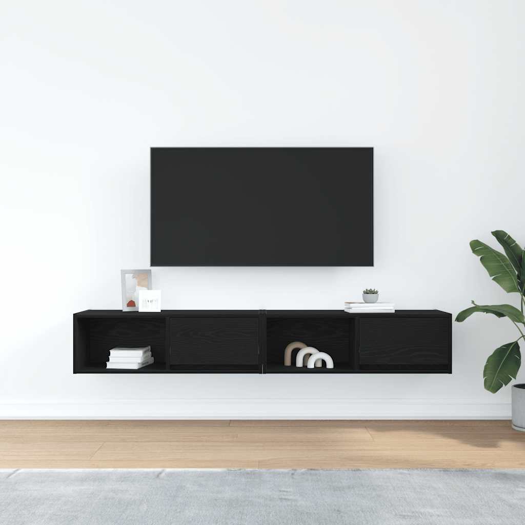 Mobili TV 2 pz Rovere Nero 80x31x25,5 cm in Legno Multistrato